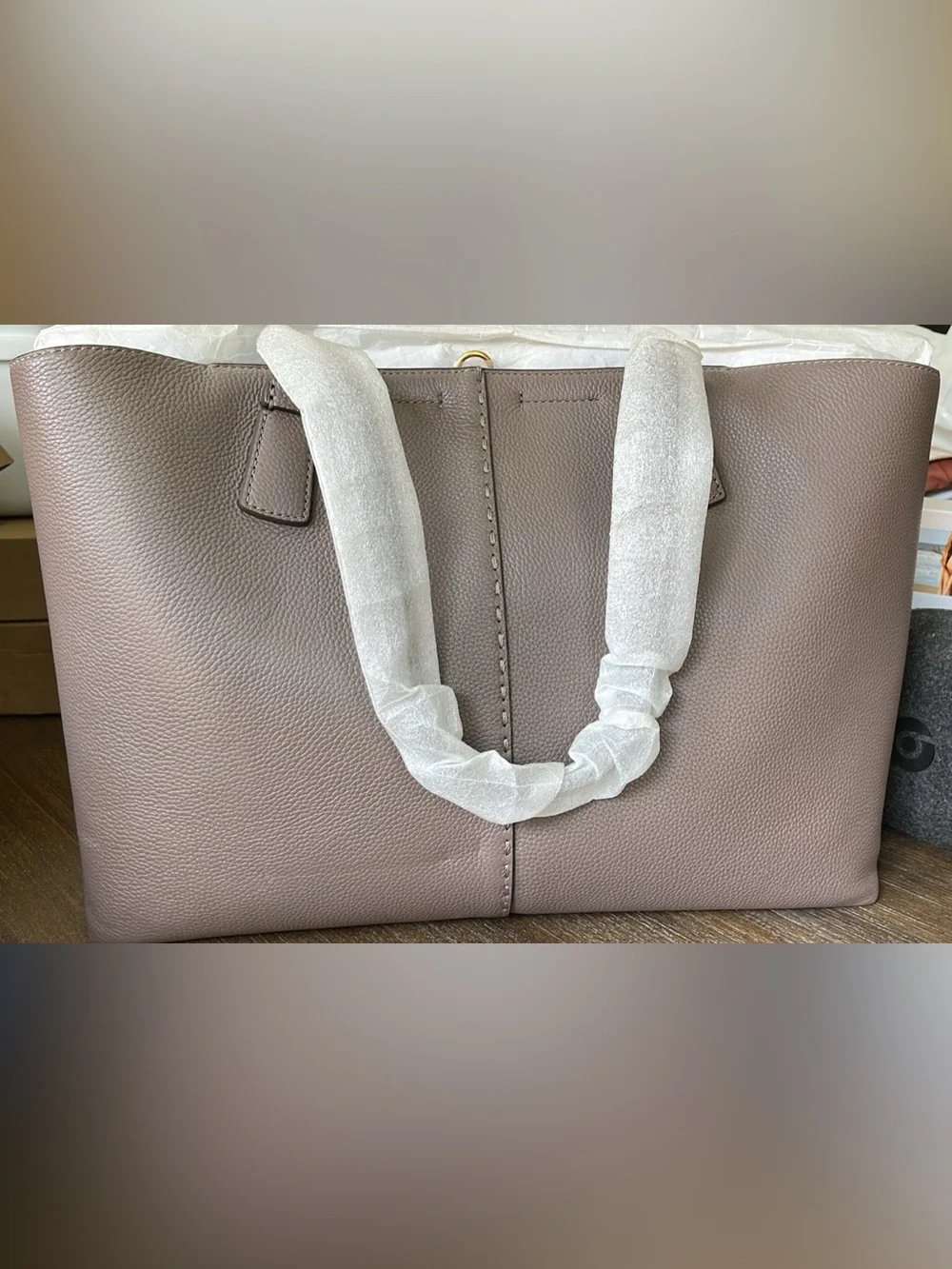 NEW Tory Burch McGraw Pebbled Leather Tote in Silver Maple